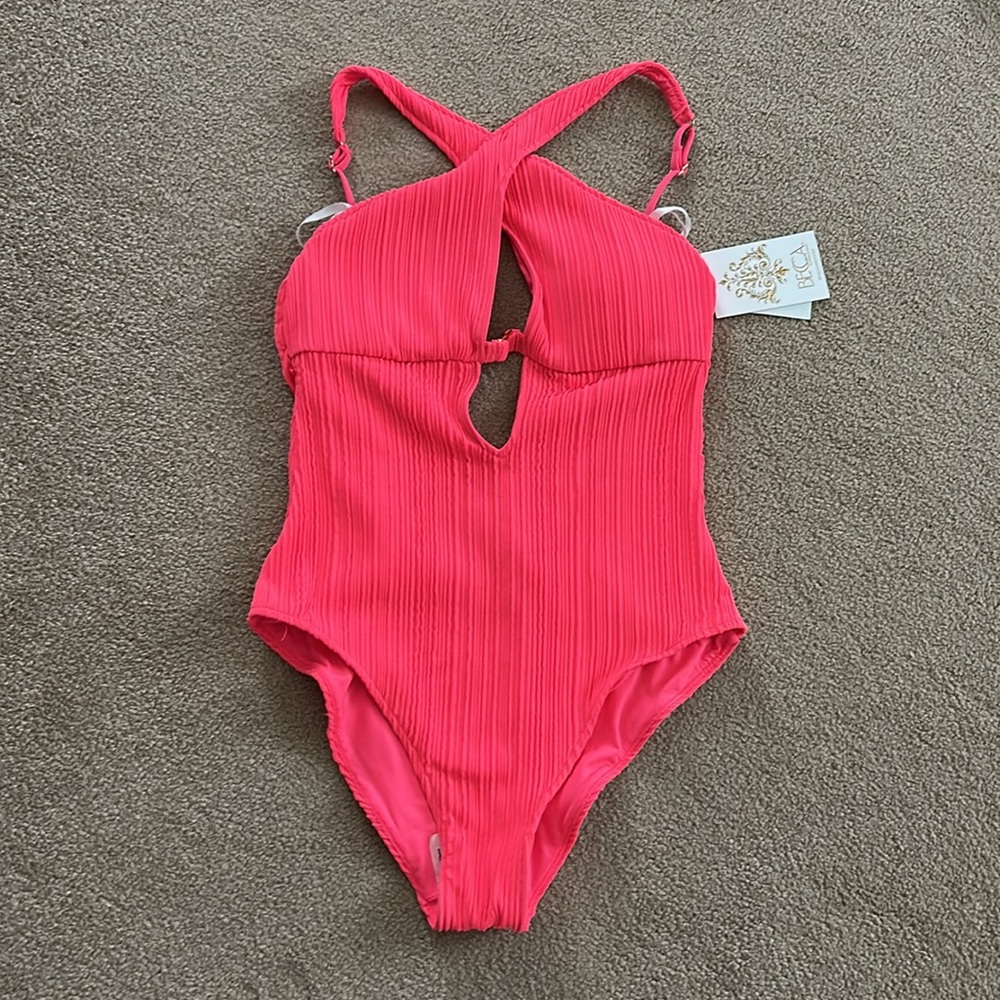 Becca by Rebecca Virtue Women's Moon Ridge Rib High Neck One Piece - Picture 3 of 4